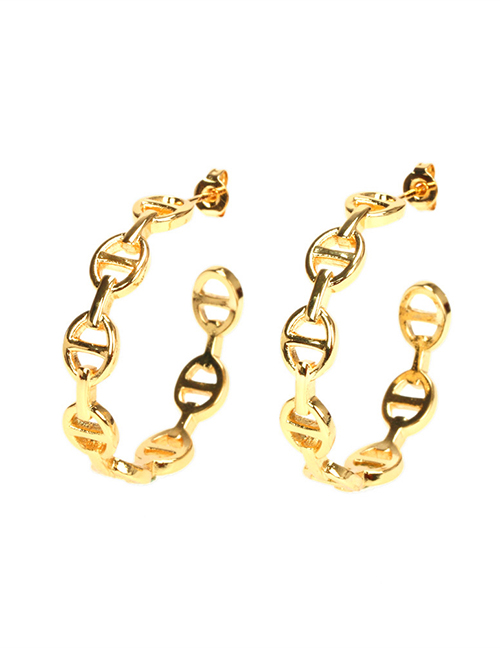 Fashion Gold Color Pure Copper Hollow Pig Nose Earrings