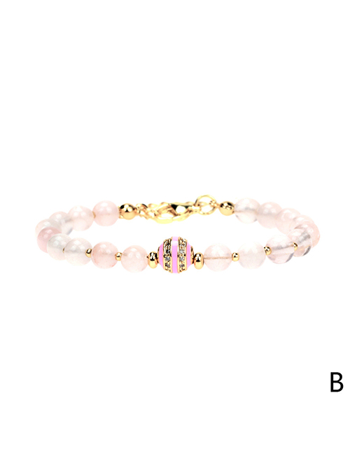 Fashion Pink Crystal Semiprecious Onyx Gold Beaded Bracelet