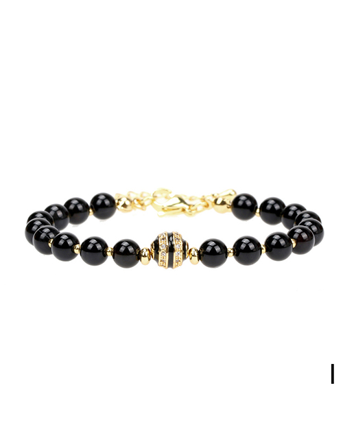 Fashion Black Onyx Semiprecious Onyx Gold Beaded Bracelet