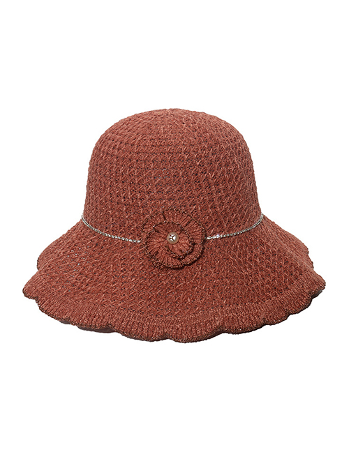 Fashion Caramel Colour Wavy Floral Cutout Bucket Hat