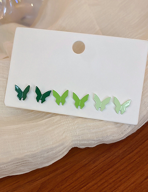 Fashion Green Alloy Butterfly Stud Earrings Set
