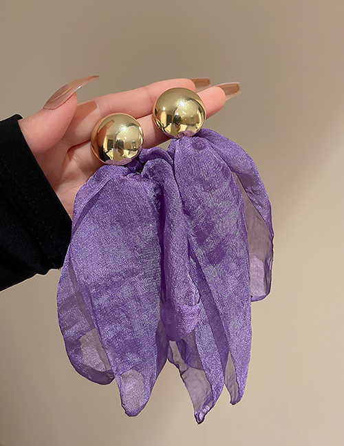 Fashion 5# Purple Organza Petal Streamer Earrings