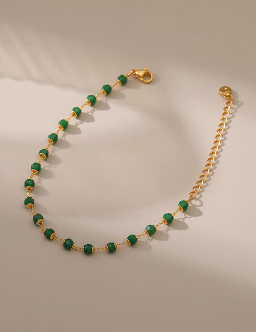 Fashion Green Copper Gold Plated Geometric Beaded Bracelet