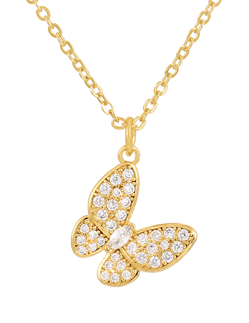 Fashion Gold Bronze Zircon Butterfly Pendant Necklace