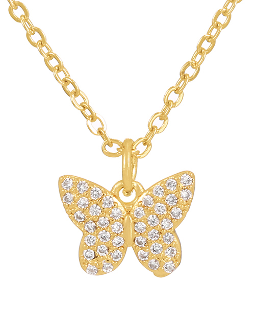 Fashion Gold-2 Bronze Zircon Butterfly Pendant Necklace
