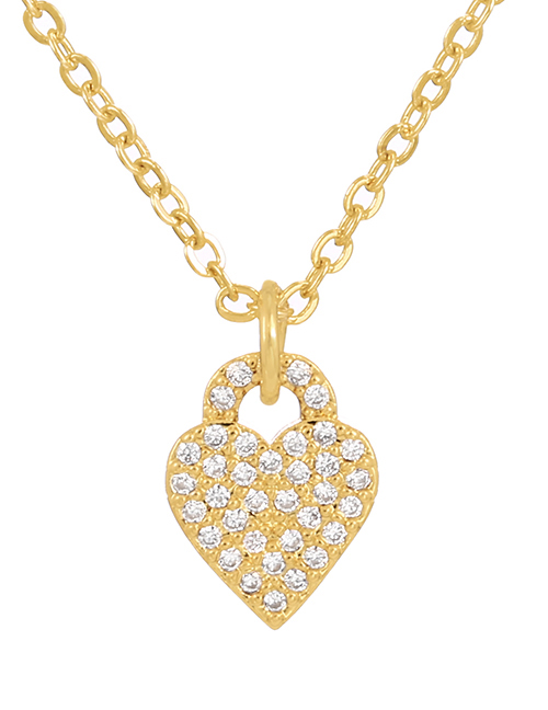 Fashion Gold-3 Bronze Zircon Heart Pendant Necklace