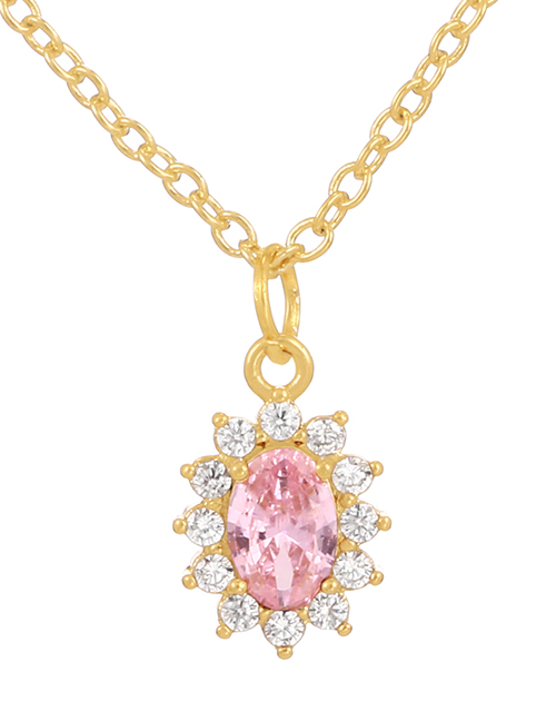 Fashion Pink Bronze Zircon Geometric Pendant Necklace