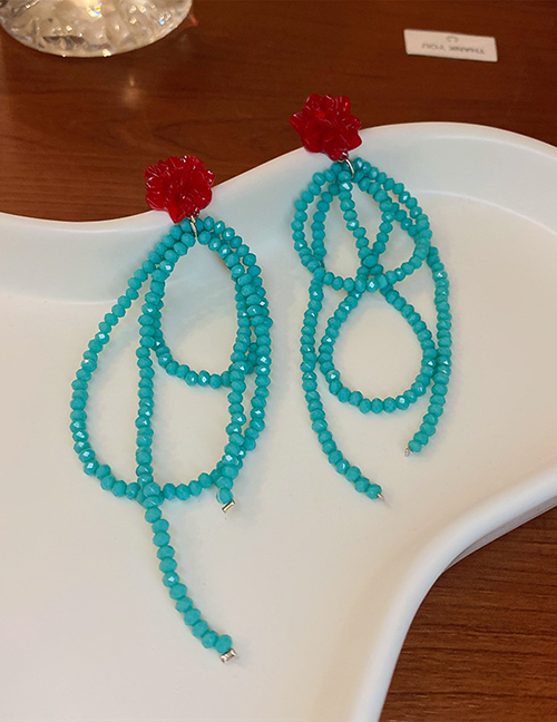 Fashion Blue Geometric Crystal Beaded Braided Drop Earrings