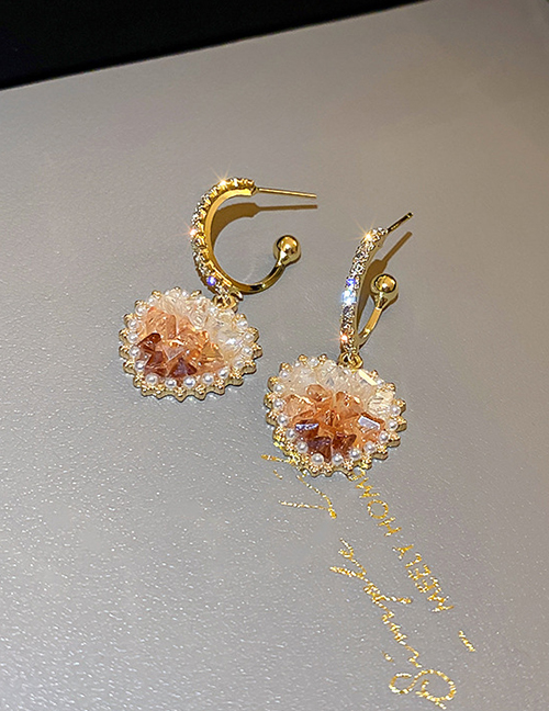 Fashion Gold Copper Diamond Crystal Heart C Shape Stud Earrings