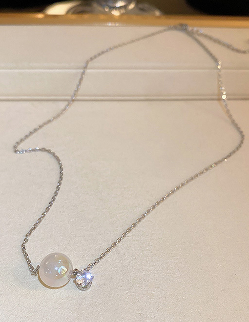 Fashion Silver Mermaid Pearl Inlaid Zirconium Necklace