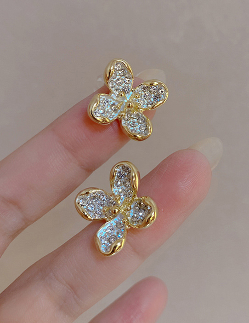 Fashion Gold Color Alloy Diamond Flower Stud Earrings