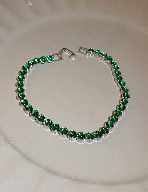 Fashion 4# Green-circle Brass Set Round Zirconium Bracelet