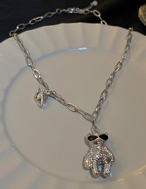 Fashion Bear Alloy Diamond Bear Saturn Necklace