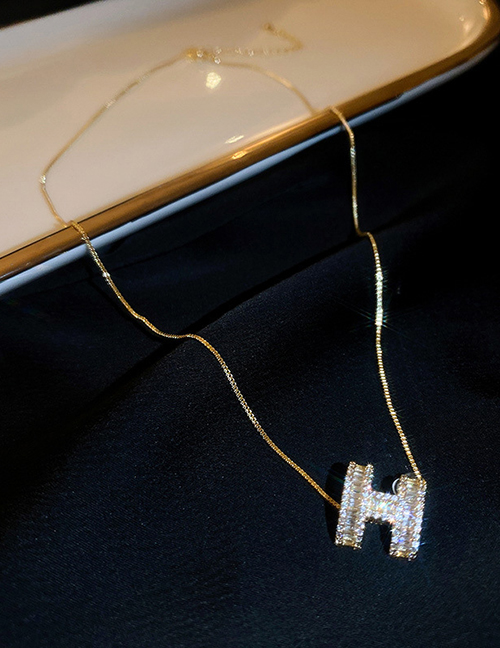 Fashion Necklace - Gold Color Bronze Zirconium Alphabet Necklace
