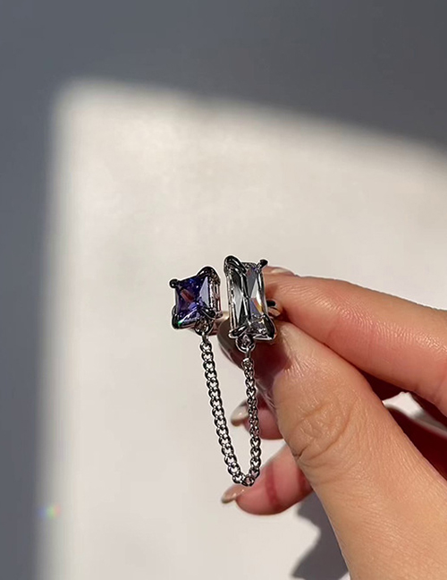 Fashion Silver Color Alloy Diamond Square Chain Open Ring