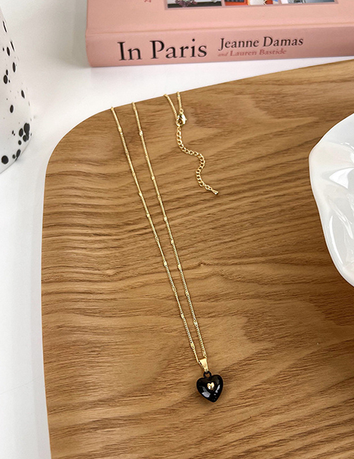 Fashion Black Alloy Diamond Drip Oil Love Necklace