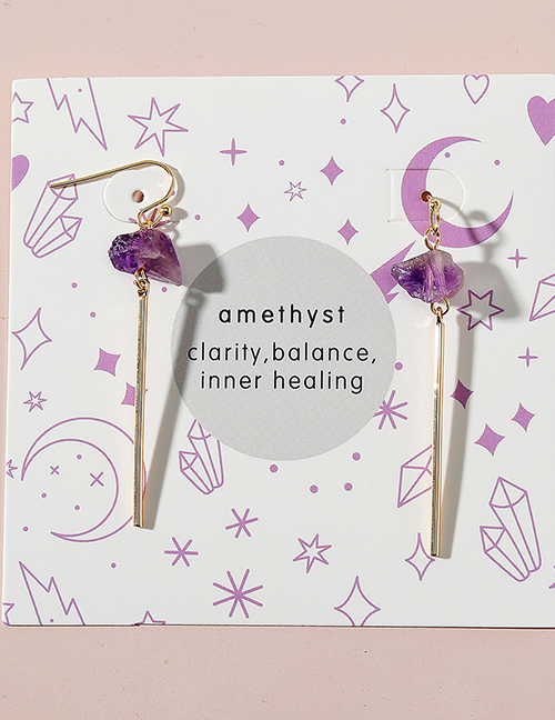Fashion Purple Metal Geometric Amethyst Head Drop Earrings