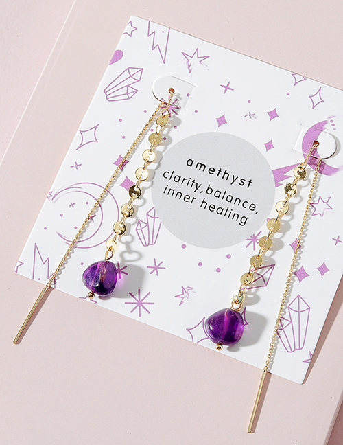 Fashion Purple Metal Amethyst Chain Earrings