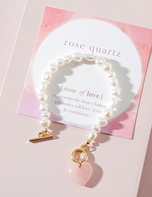 Fashion White Alloy Pink Crystal Heart Pearl Beaded Bracelet