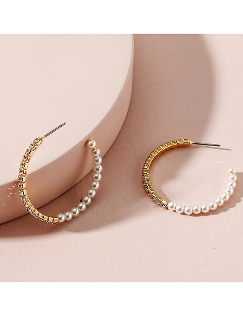 Fashion Gold Metal Pearl Beaded Rhinestone Earrings