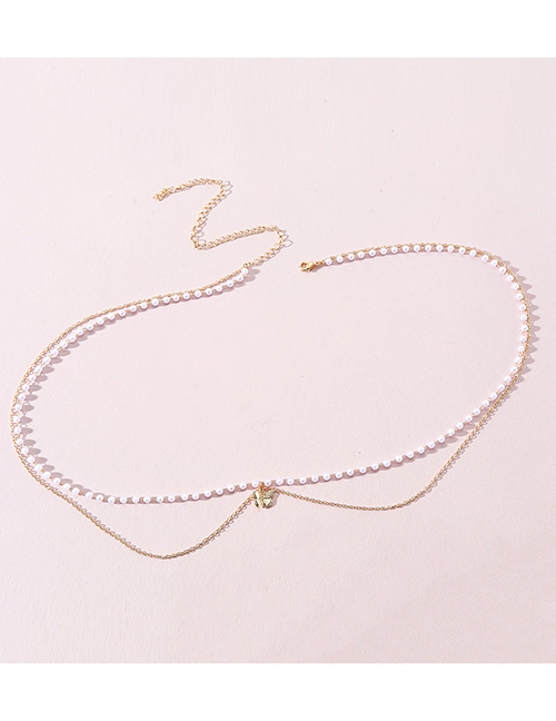 Fashion Gold Metal Double Pearl Chain Butterfly Waist Chain