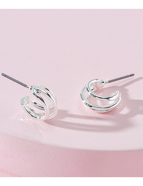 Fashion Silver Metal Multilayer C-shaped Earrings