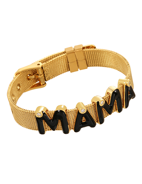 Fashion Gold Brass-inlaid Zircon Oil Dropped Letters Mama Titanium Steel Bracelet