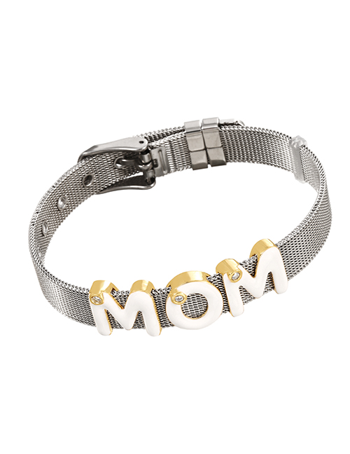 Fashion Silver Bronze Zircon Drip Letter Mom Titanium Steel Bracelet