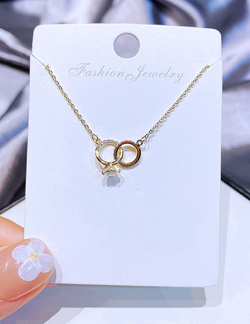 Fashion Gold Color Bronze Zirconium Double Ring Necklace