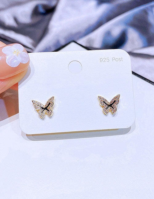 Fashion Small Butterfly Bronze Zirconium Butterfly Stud Earrings