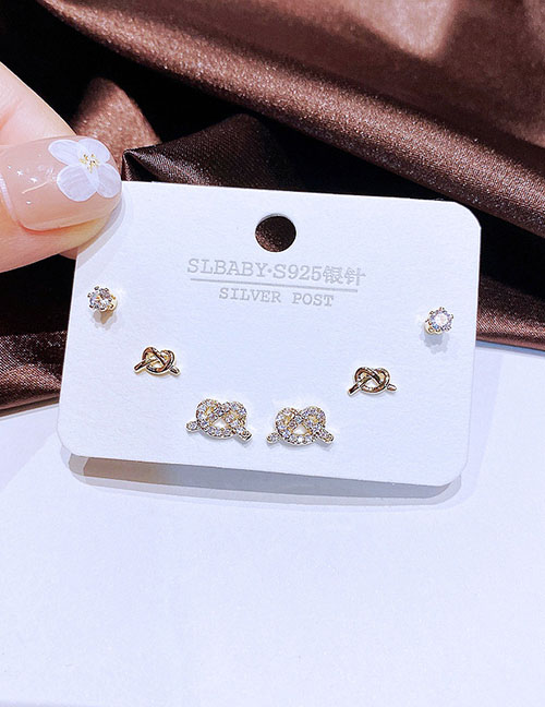 Fashion Knotted Love Brass And Zirconium Knotted Heart Earrings Set