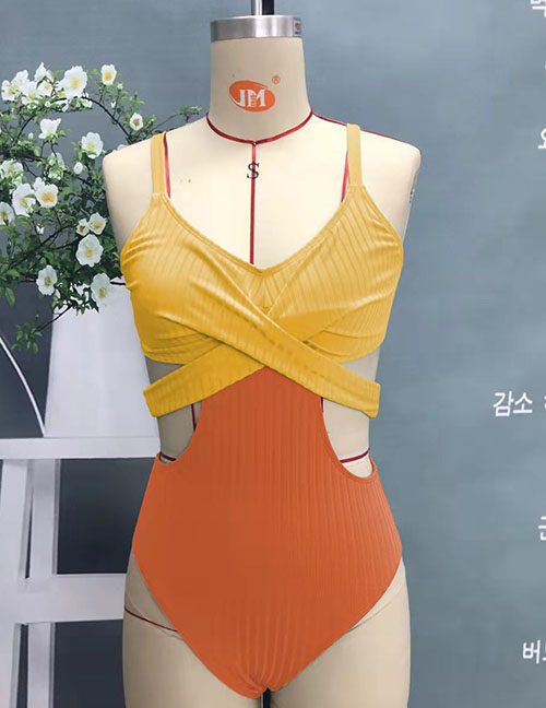 Fashion Color-5 Polyester Pit Bar Cutout One Piece Swimsuit