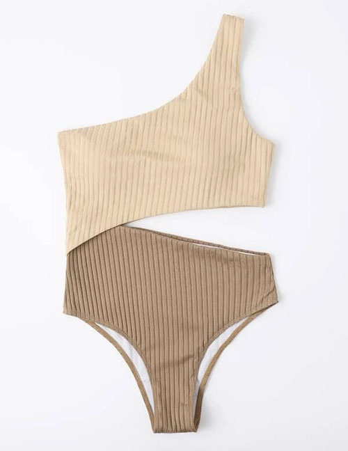 Fashion Brown Polyester Pit Bar Cutout One Piece Swimsuit