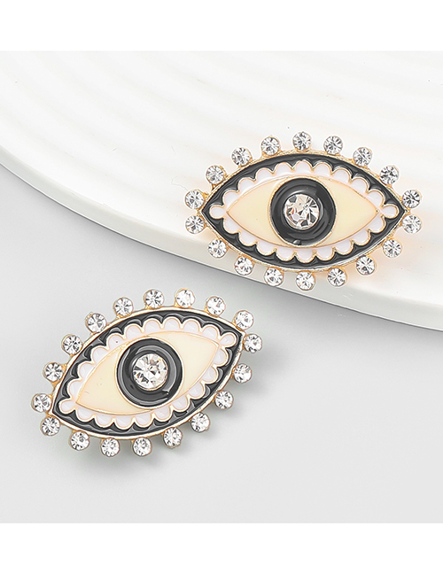 Fashion Beige Alloy Diamond Drop Oil Eye Stud Earrings