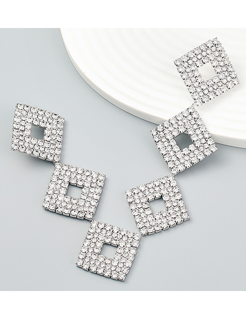 Fashion Silver Alloy Diamond Multi-layer Diamond Stud Earrings