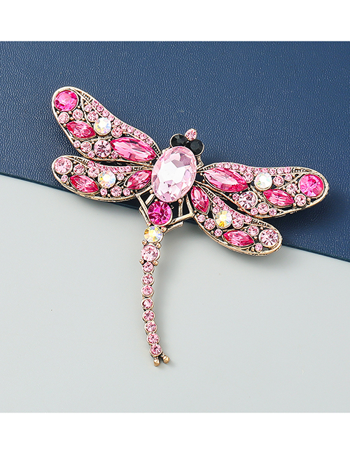 Fashion Pink Alloy Diamond Dragonfly Brooch