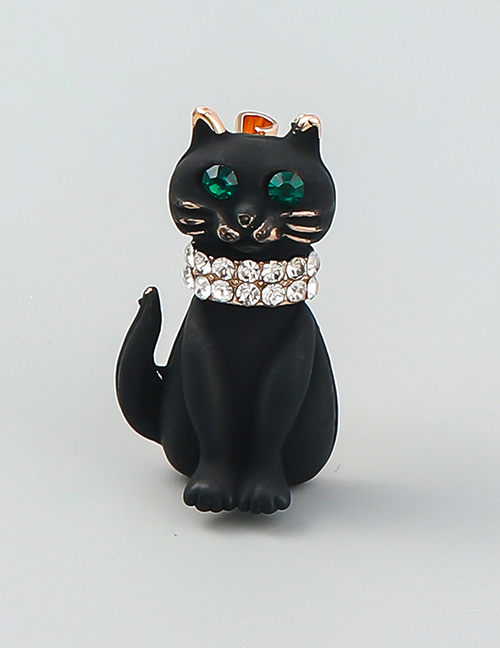 Fashion Black Cat Alloy Spray Paint Diamond Cartoon Black Cat Brooch