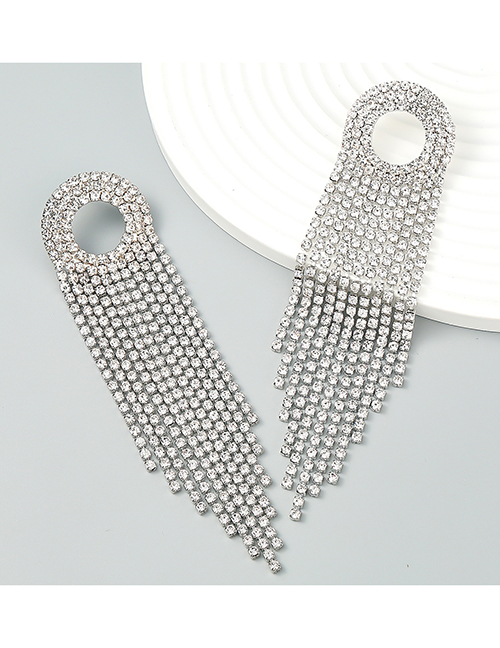 Fashion Silver Alloy Diamond Round Tassel Drop Earrings