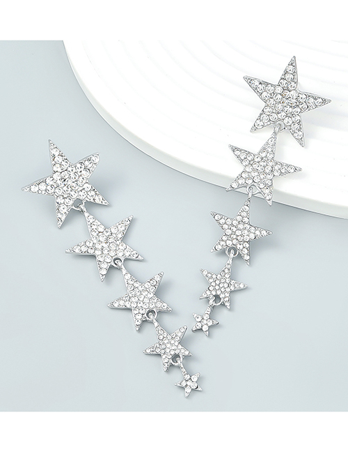 Fashion Silver Alloy Diamond Multi-layer Pentagram Drop Earrings