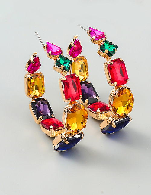 Fashion Color Alloy Diamond Geometric C-shaped Earrings
