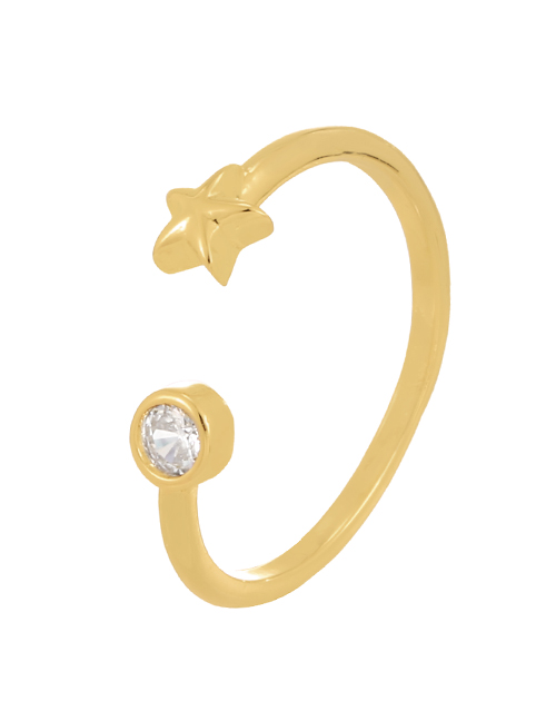 Fashion Gold Bronze Zircon Pentagram Ring