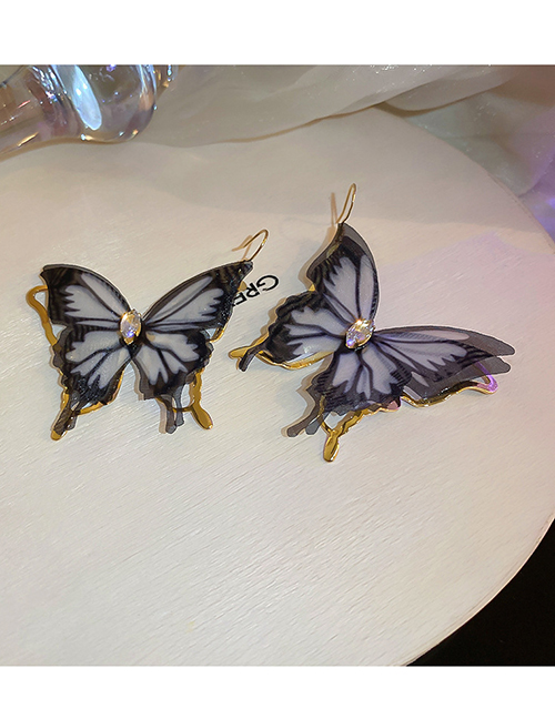Fashion Black Copper Inlaid Zirconium Mesh Butterfly Stud Earrings