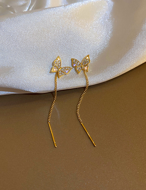 Fashion Gold Color Bronze Zirconium Butterfly Drop Earrings