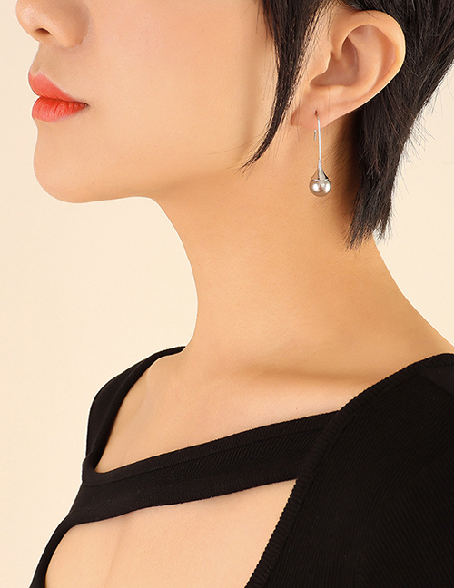 Fashion Steel Grey Pearl Earrings Titanium Gold Plated Imitation Pearl Stud Earrings