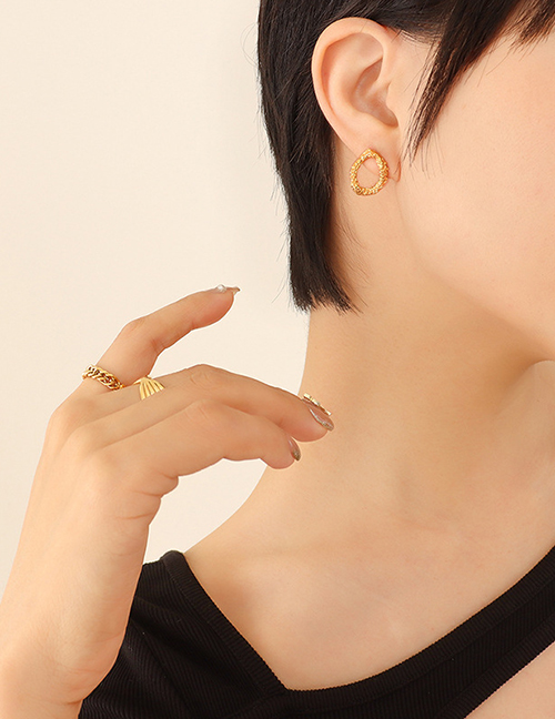 Fashion Pair Of Gold Color Earrings Titanium Gold Plated Embossed Stud Earrings