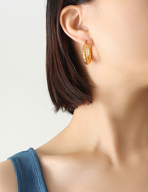 Fashion Gold Color Titanium Steel Gold Plated U-shaped Earrings