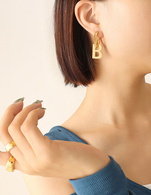 Fashion Gold Color Titanium Gold Plated Letter Earrings