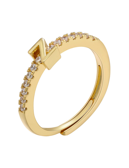 Fashion Gold Color Z Bronze Zirconium 26 Letter Ring