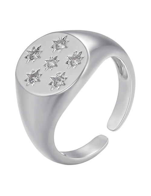 Fashion White Gold Color Brass Set Zirconium Star Open Ring
