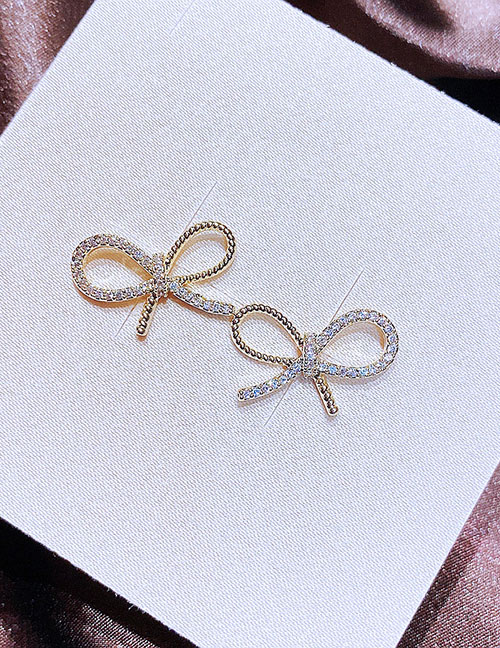 Fashion Gold Color Brass Zirconia Bow Stud Earrings